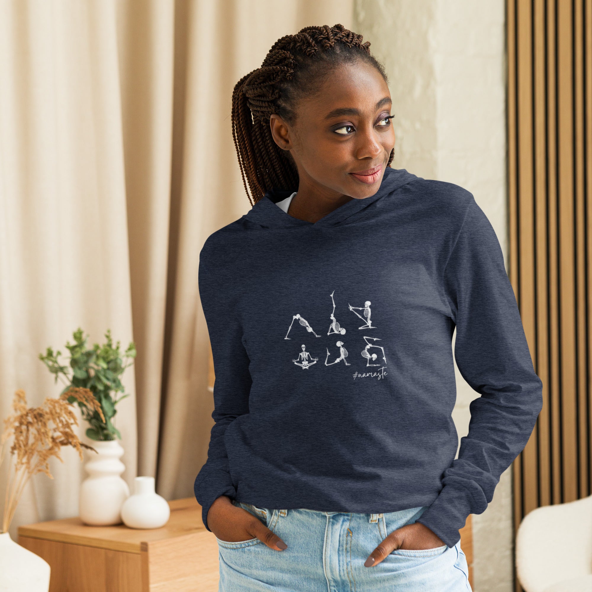 Namaste Skeleton Yoga Poses Hooded Long Sleeve Tee | Available in 4 Colors